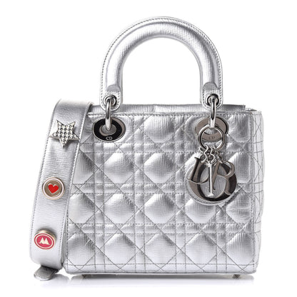 Christian Dior Metallic Grained Calfskin Cannage Small Lucky Badges My Lady Dior Silver 1 of 11