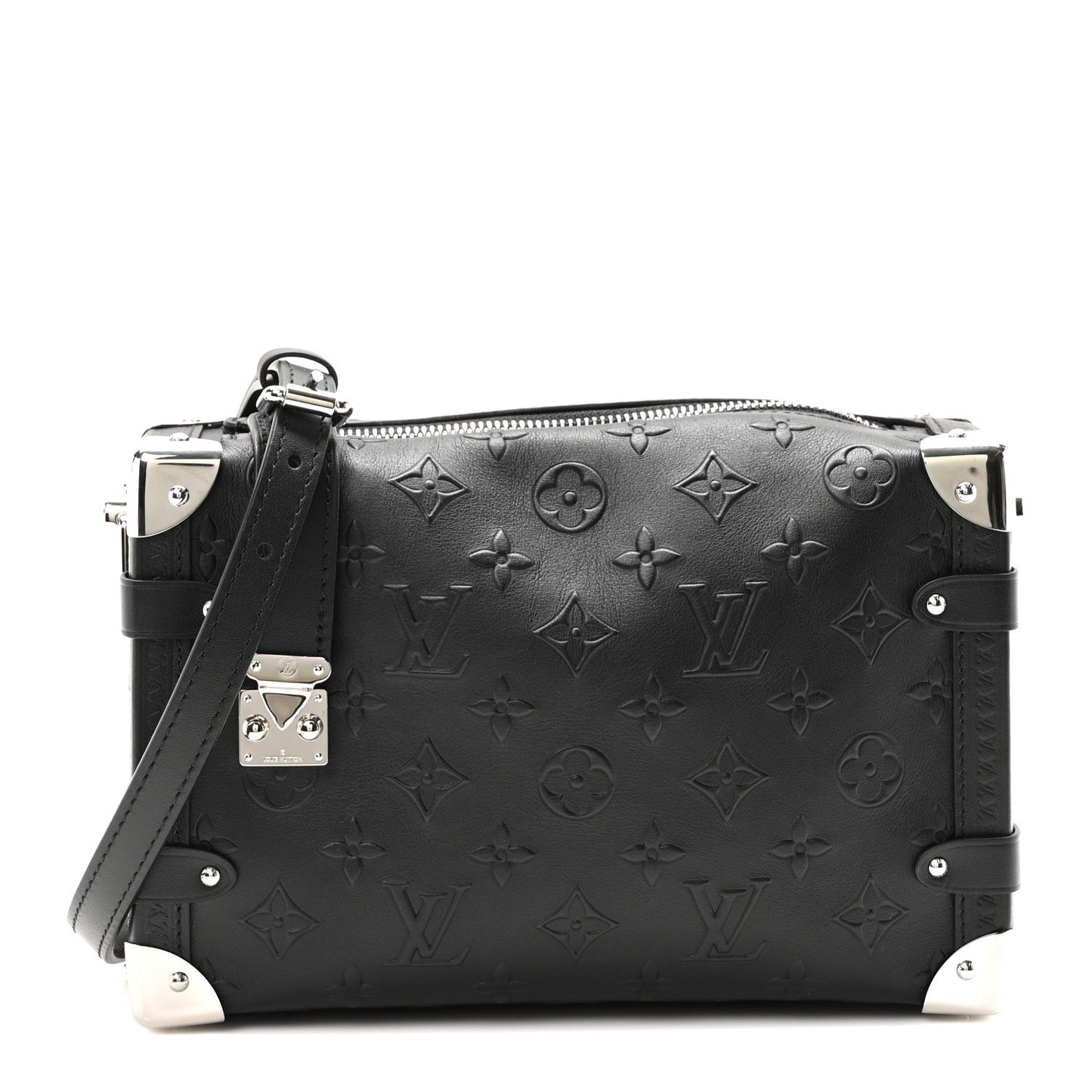 Calfskin Debossed Monogram Side Trunk Black