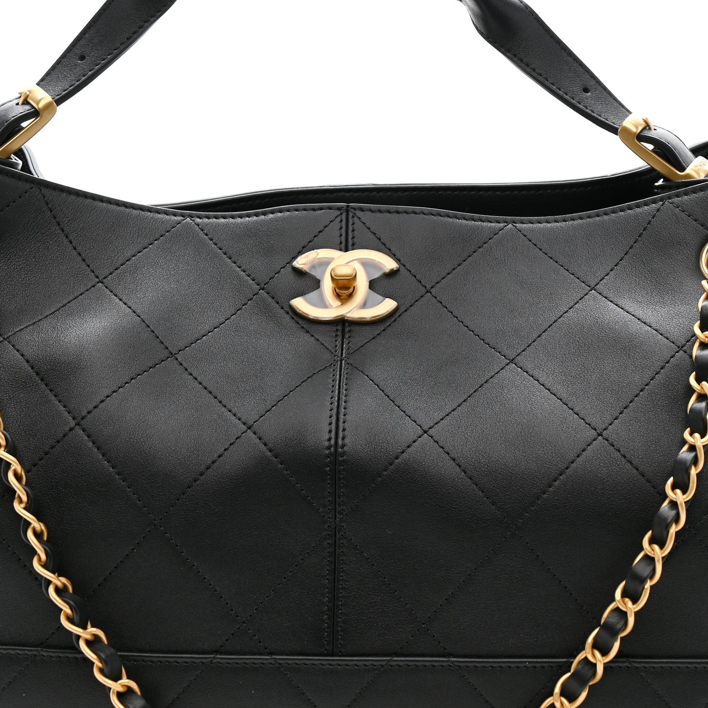 Calfskin Stitched Large Shopping Bag Black
