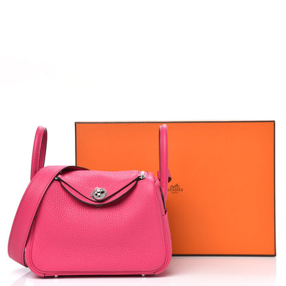 Hermes Taurillon Clemence Mini Lindy 20 Rose Shocking 9 of 9