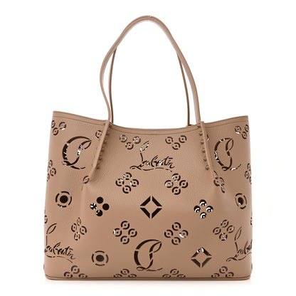 Christian Louboutin Calfskin Perforated Loubinthesky Small Cabarock Spikes Tote Beige 1 of 10