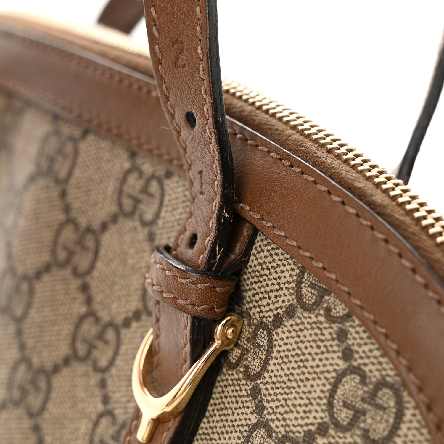 Gucci GG Supreme Monogram Margaux Calfskin Small Nice Top Handle Dome Bag Beige Ebony Acero 15 of 18