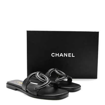 Chanel Lambskin CC Cut Out Mules Sandals 36 Black 10 of 10