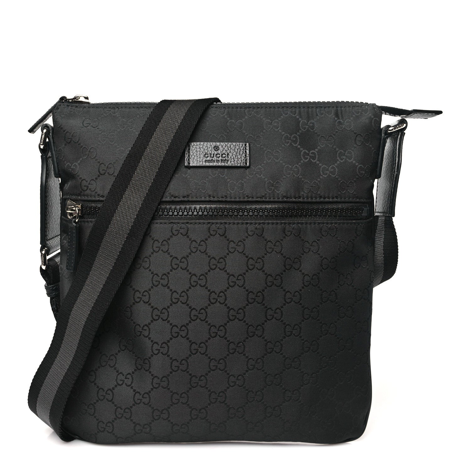 Gucci Nylon Monogram Small Flat Messenger Bag Black 1 of 9