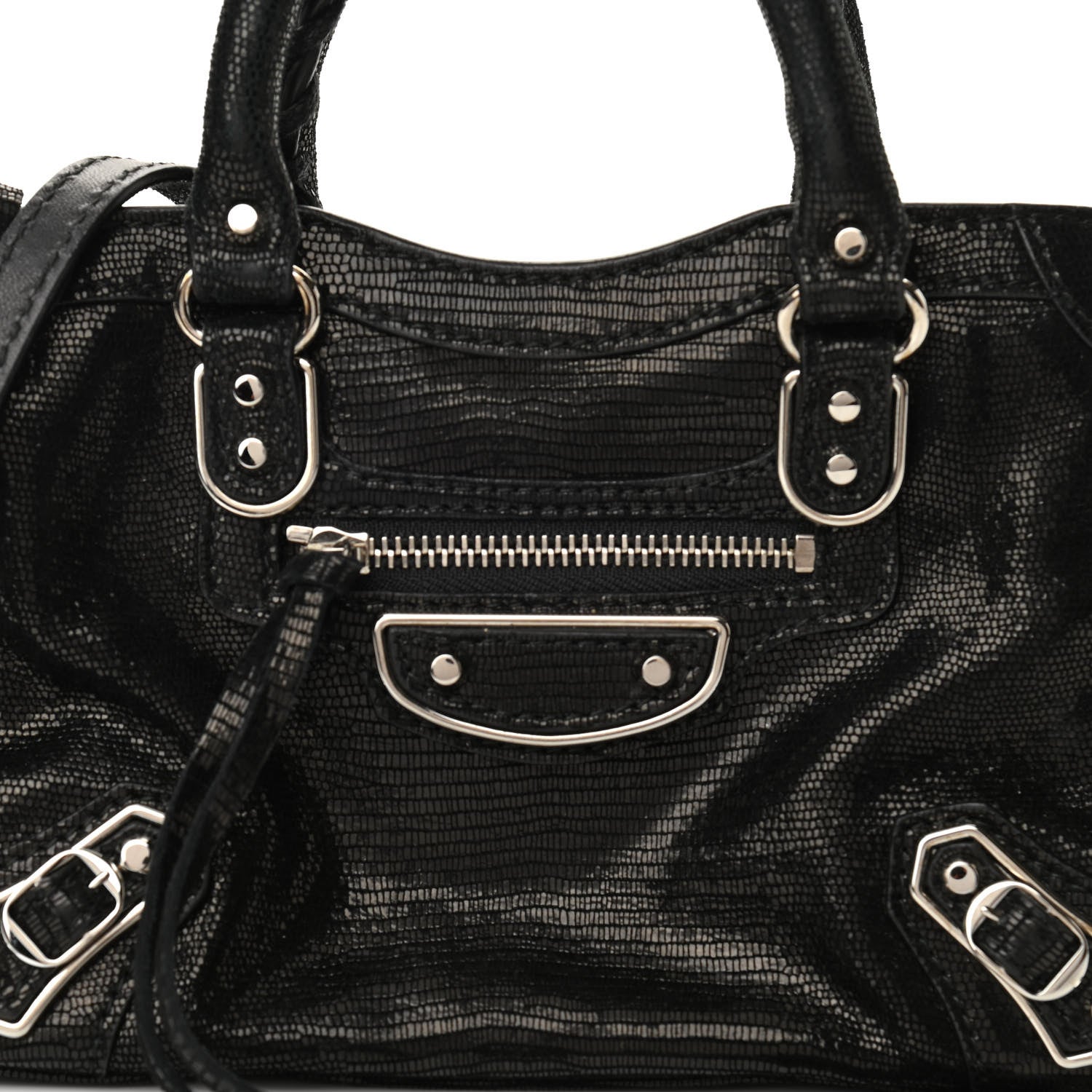 Balenciaga Lizard Embossed Agneau Silver Metallic Edge Hardware Nano City Black 7 of 10