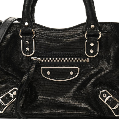 Balenciaga Lizard Embossed Agneau Silver Metallic Edge Hardware Nano City Black 7 of 10