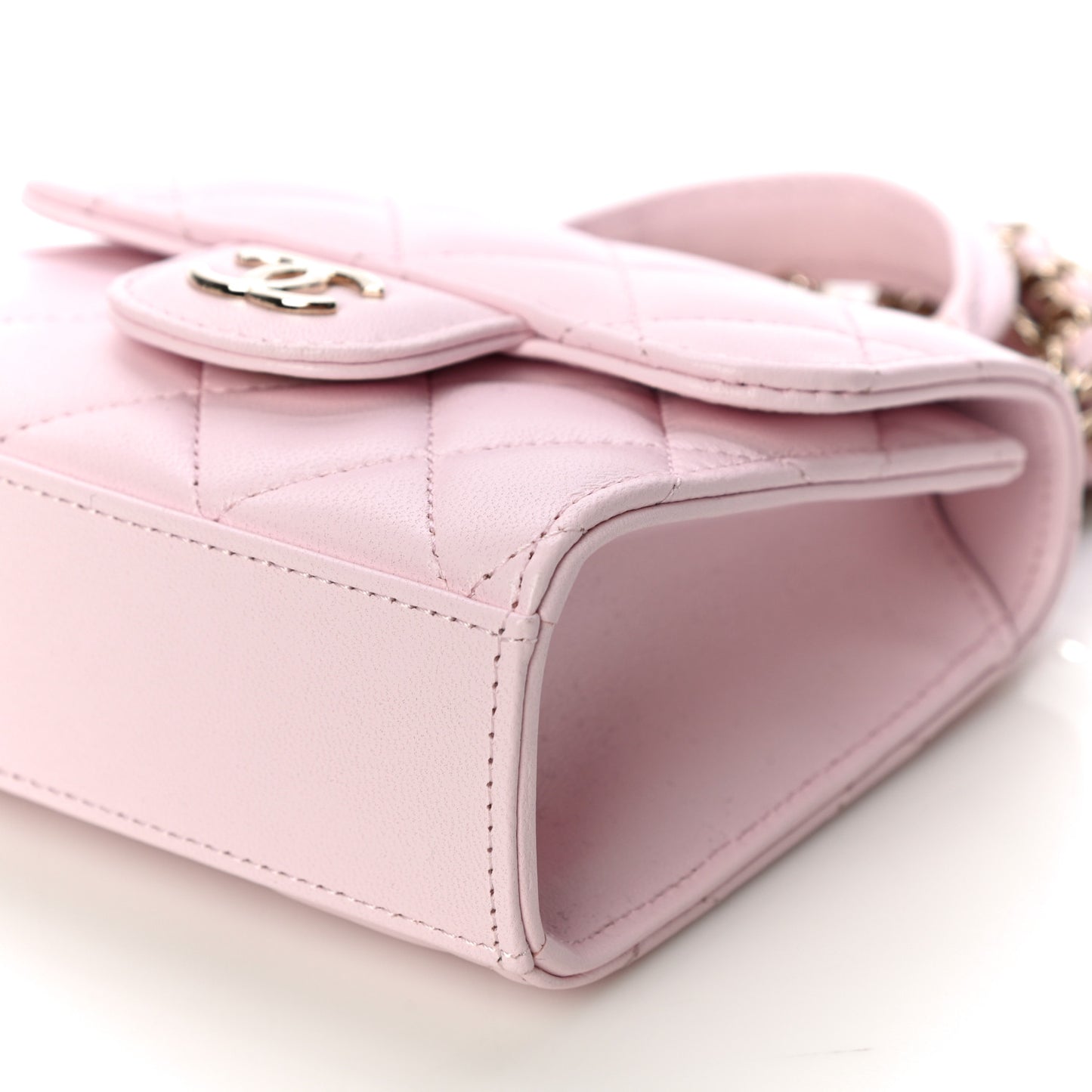 Lambskin Quilted Top Handle Clutch With Chain Light Pink