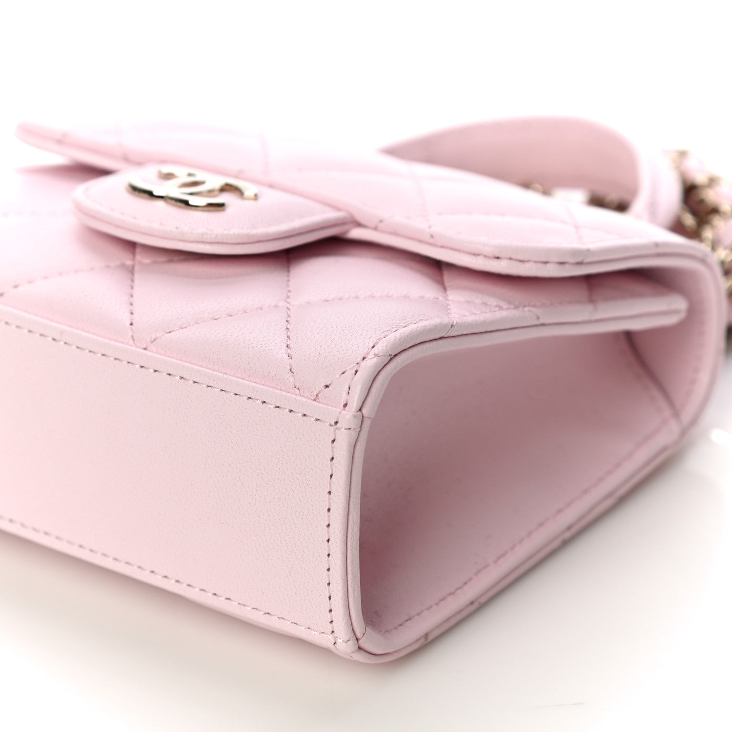 Chanel Lambskin Quilted Top Handle Clutch With Chain Light Pink 10 of 12
