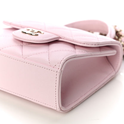 Chanel Lambskin Quilted Top Handle Clutch With Chain Light Pink 10 of 12