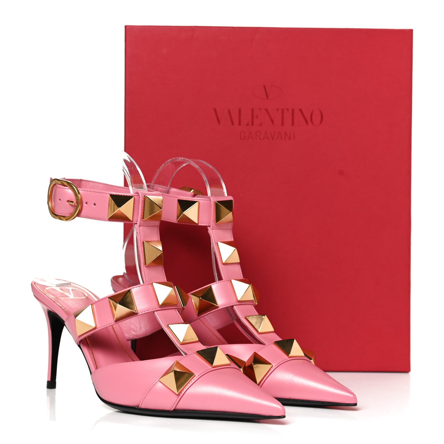 Valentino Garavani Calfskin Roman Stud Ankle Strap 80mm Pumps 36 Flamingo Pink 14 of 14