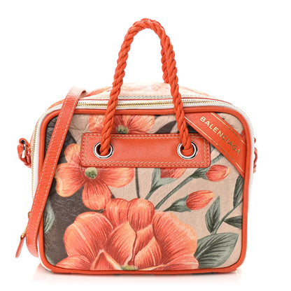Balenciaga Agneau Floral Print Small Blanket Square Tote Orange 1 of 10