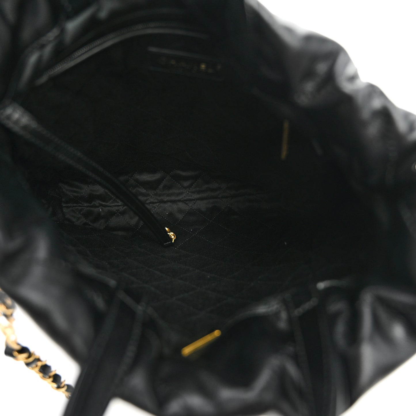 Shiny Calfskin Quilted Chanel 22 Backpack Black