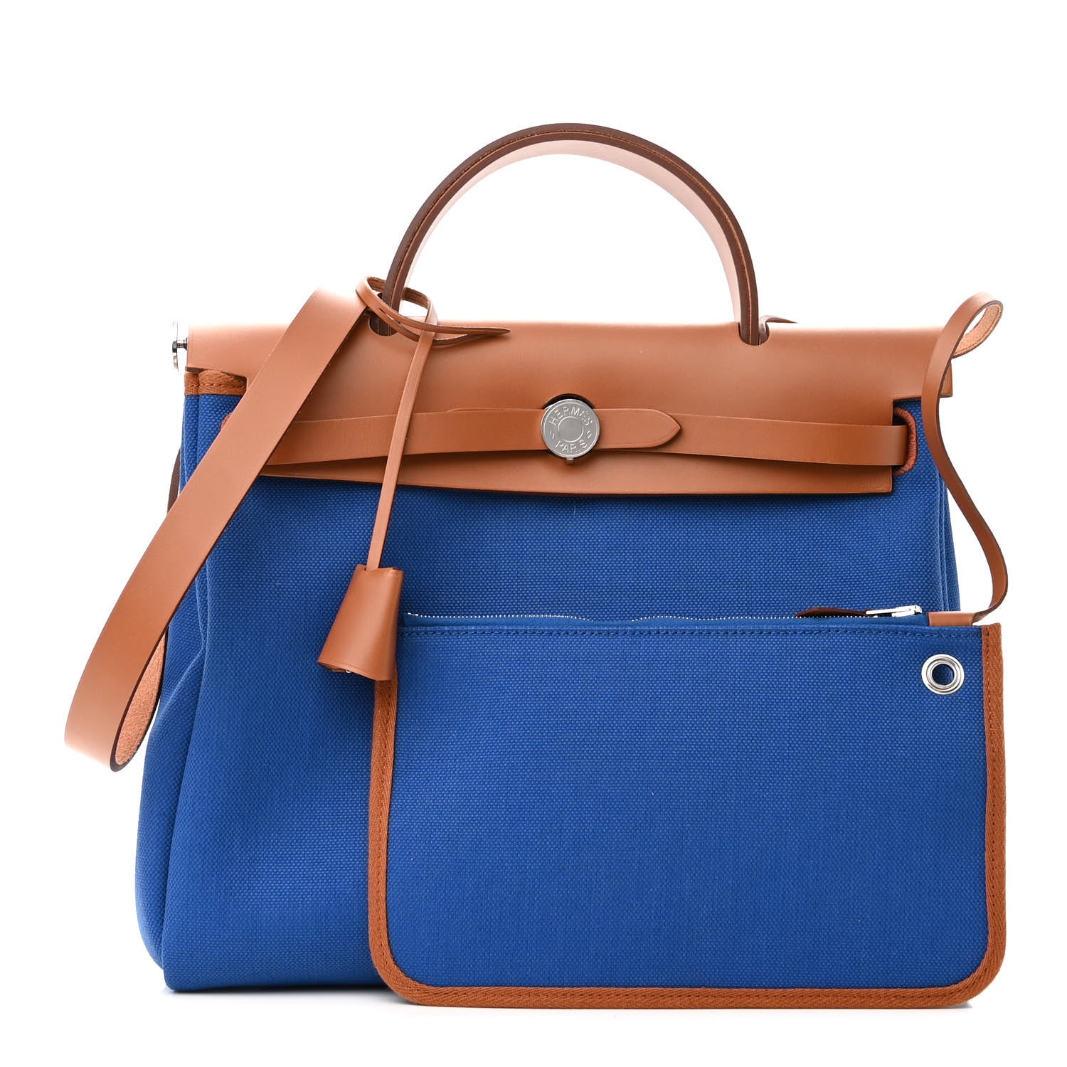 Hermes Military Toile Vache Hunter Herbag Zip Retourne 31 PM Bleu France Fauve 1 of 12