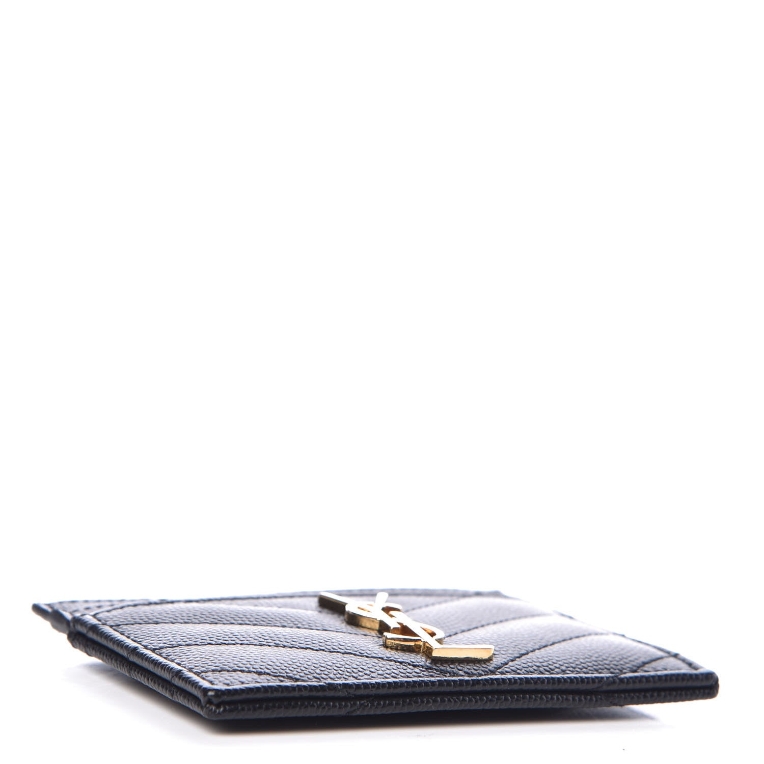 Saint Laurent Grain De Poudre Matelasse Chevron Monogram Credit Card Case Black 4 of 8