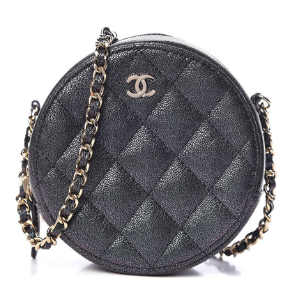 Chanel Iridescent Caviar Quilted Round Clutch With Chain Black 1 of 10