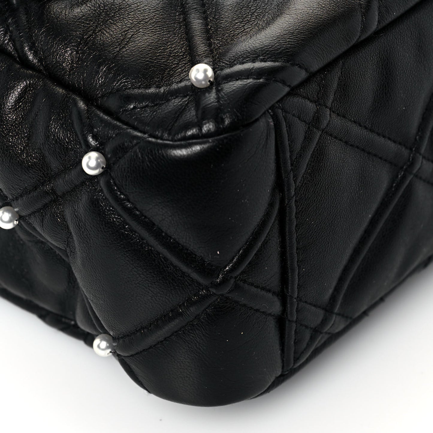 Lambskin Quilted Pearl Studded Flap Black