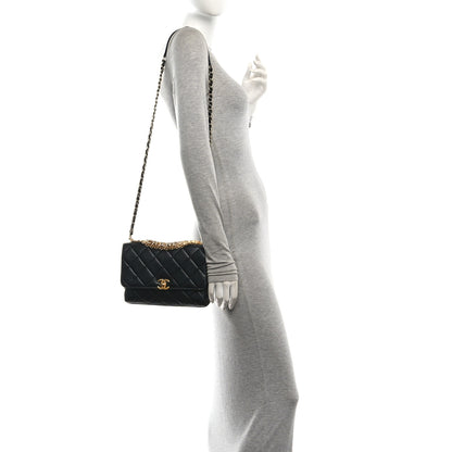 Chanel Lambskin Quilted CC Crystal Logo Chain Flap Black 2 of 10