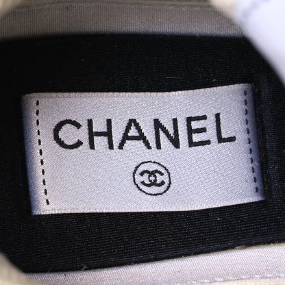 Chanel Fabric Laminated Calfskin Stretch CC Womens Sneakers 37.5 White Gold Silver 8 of 14
