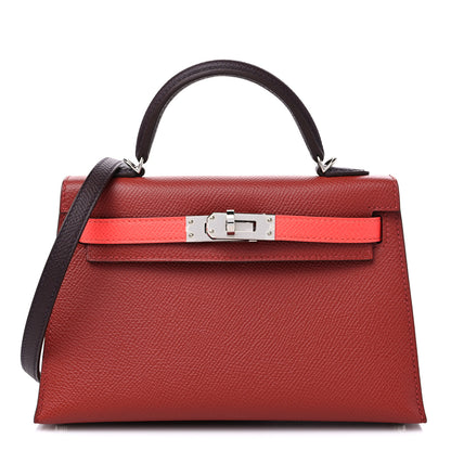 Hermes Epsom Tri-Color Mini Kelly Sellier 20 Rouge Venetian Rouge Sellier Rose Texas 1 of 10
