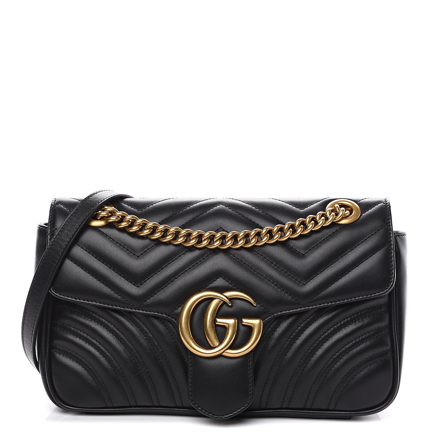 Gucci Calfskin Matelasse Small GG Marmont Shoulder Bag Black 1 of 9