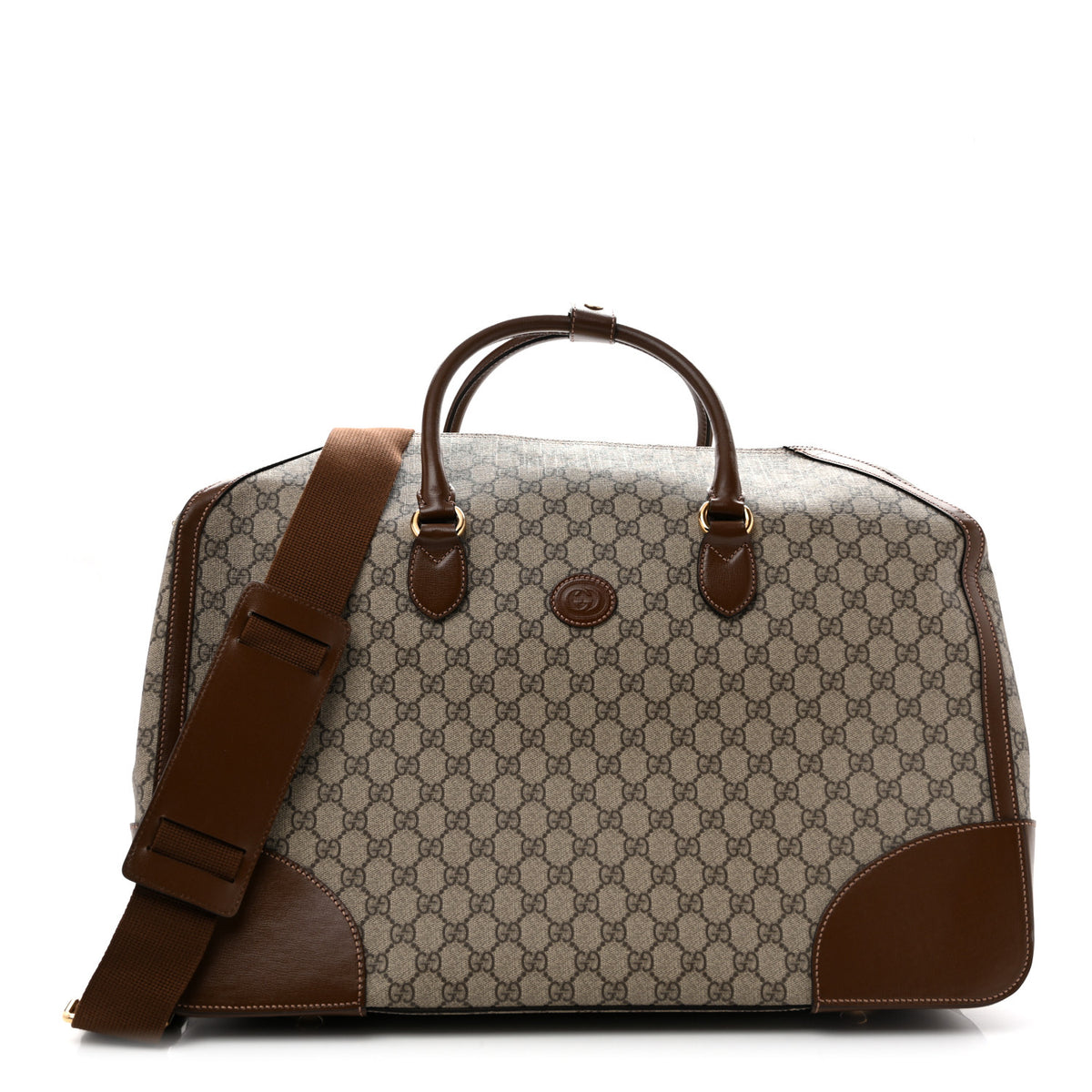 Gucci GG Supreme Monogram Azalea Calfskin Retro Interlocking G Large Duffle Bag Beige Ebony Brown Sugar 1 of 12