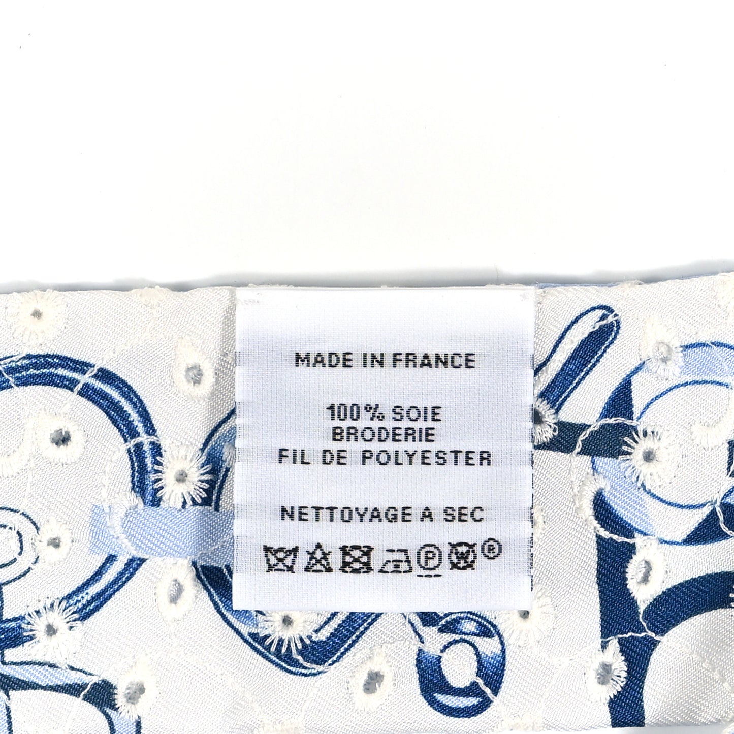 Silk Embroidered Do Re Boucles Broderie Anglaise Twilly Bleu White Marine