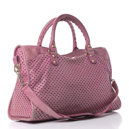 Balenciaga Agneau Laser Cut Cross Classic Gold Hardware City Cyclamen 2 of 8