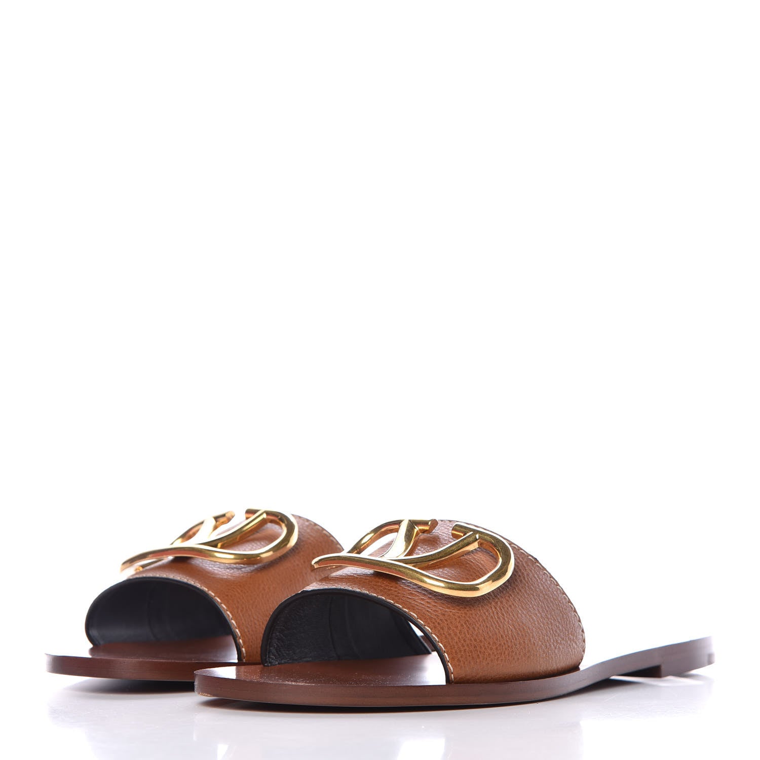 Valentino Garavani Grainy Cowhide Vlogo Flat Slide Sandals 39 Cuoio 3 of 10