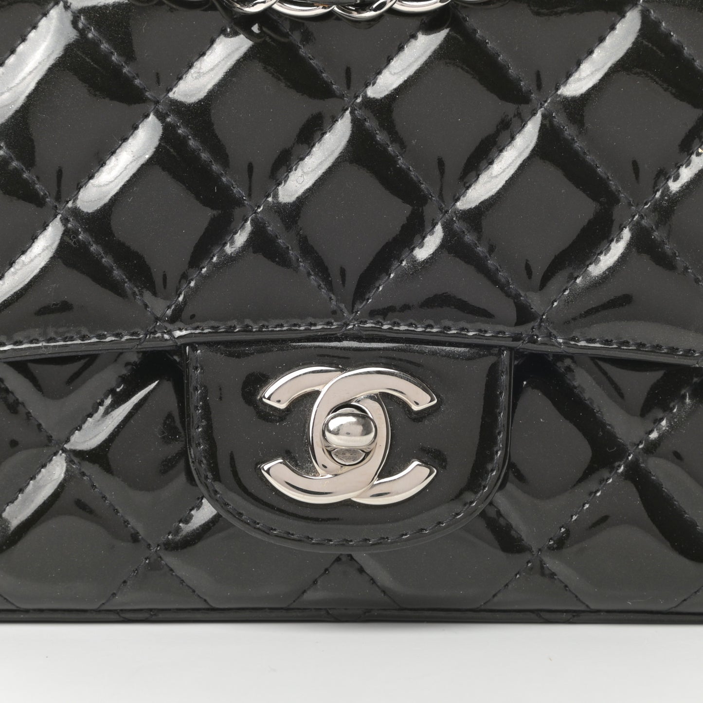 Patent Calfskin Sparkle Quilted Mini Square Flap Black