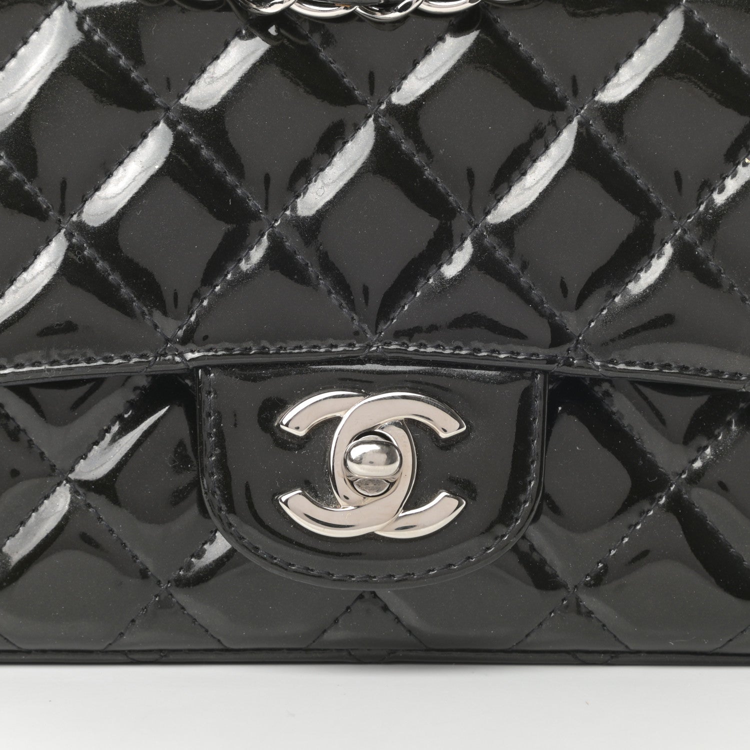 Chanel Patent Calfskin Sparkle Quilted Mini Square Flap Black 8 of 14