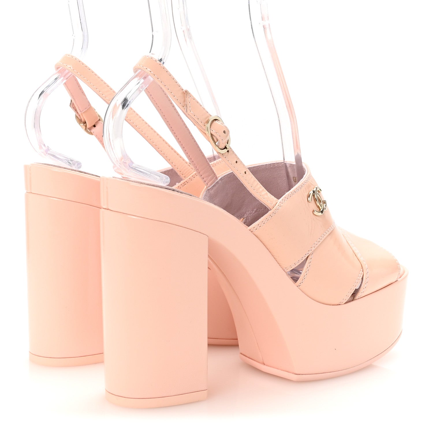 Chanel Crumpled Patent Lambskin Platform Sandals 36.5 Light Pink 5 of 10