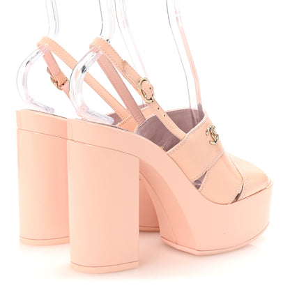 Chanel Crumpled Patent Lambskin Platform Sandals 36.5 Light Pink 5 of 10