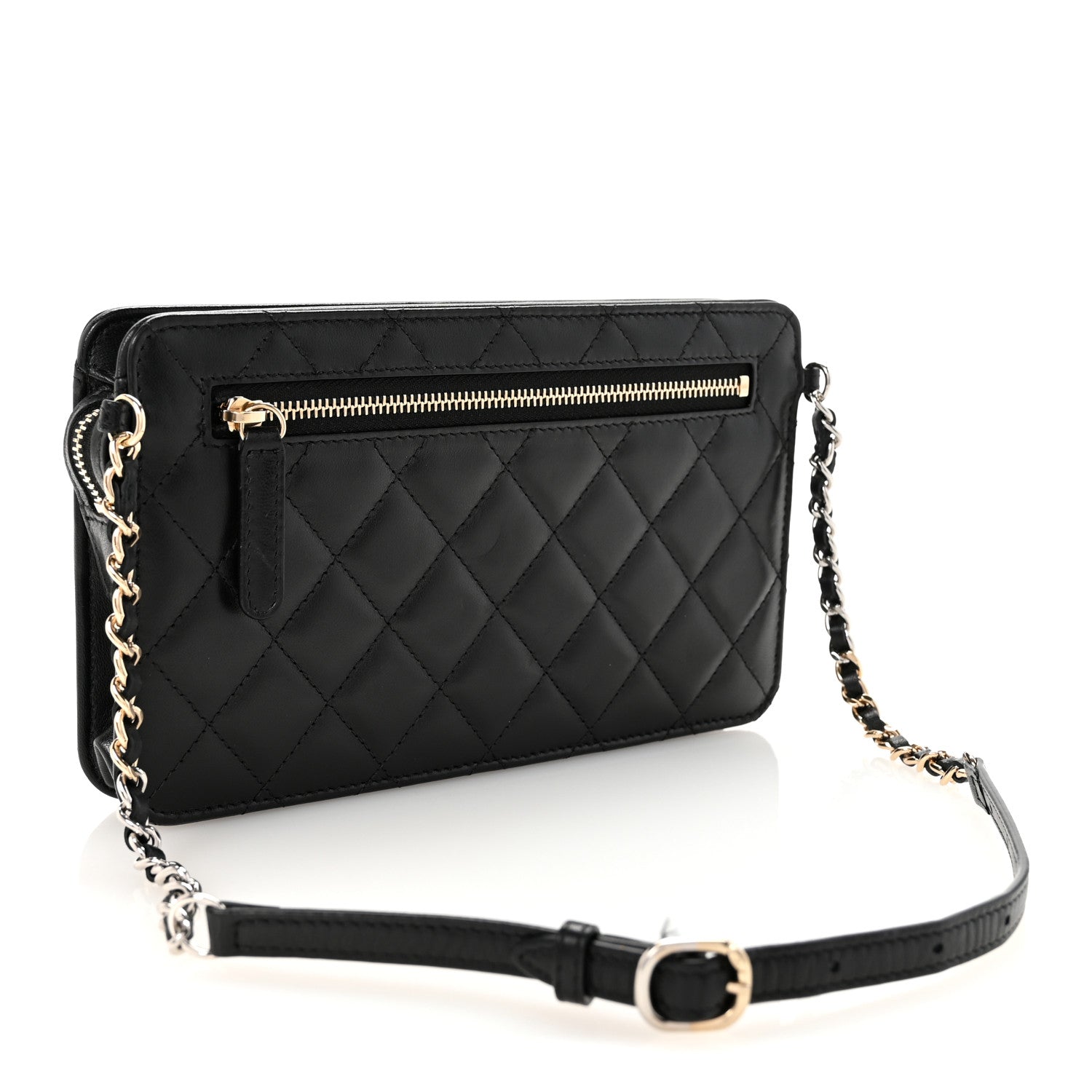 Chanel Lambskin Quilted Front Pocket Clutch With Chain Black 3 of 12