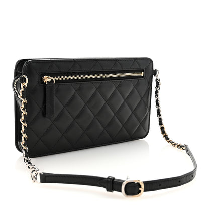 Chanel Lambskin Quilted Front Pocket Clutch With Chain Black 3 of 12