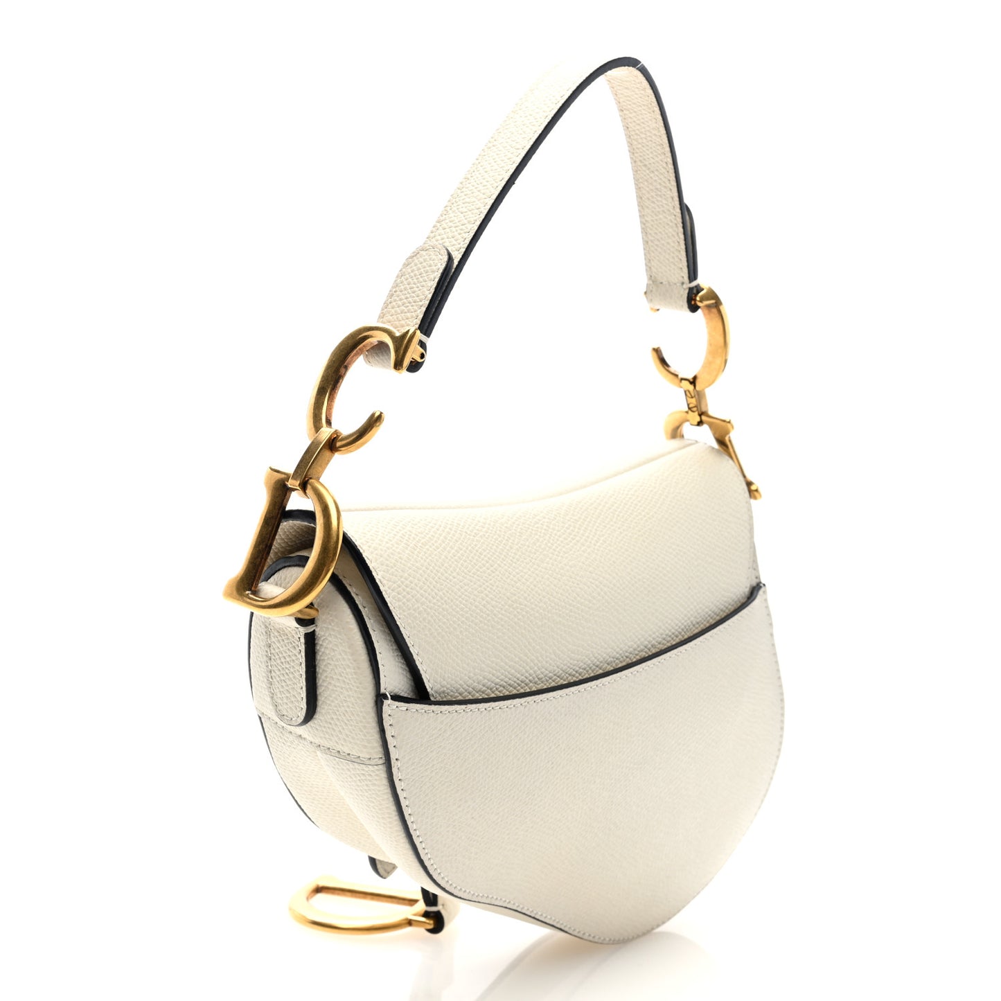Grained Calfskin Mini Saddle Bag White