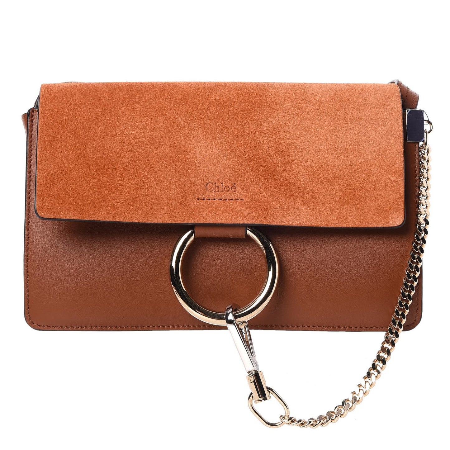 Suede Calfskin Small Faye Shoulder Bag Tobacco