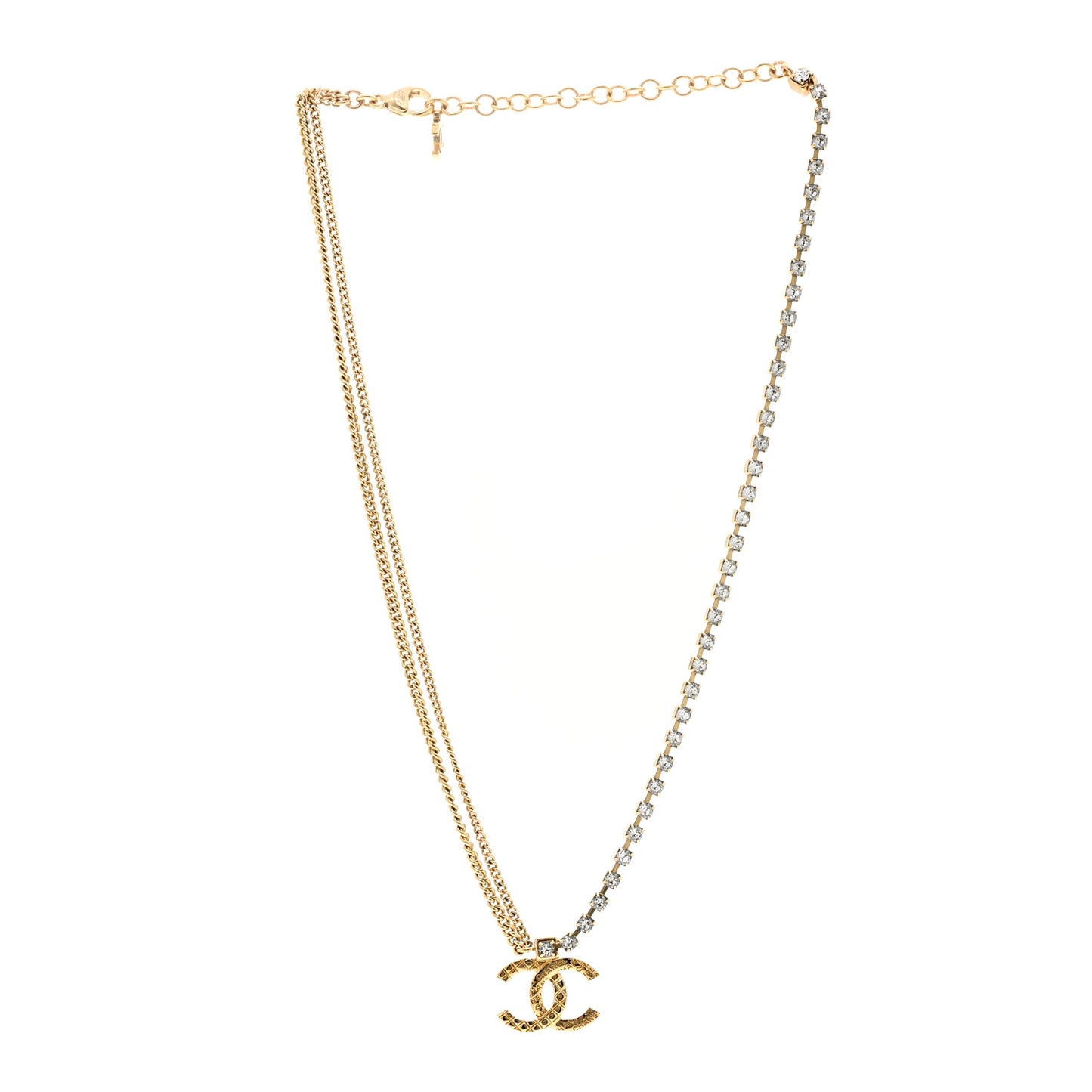 Metal Crystal Quilted CC Pendant Necklace Gold