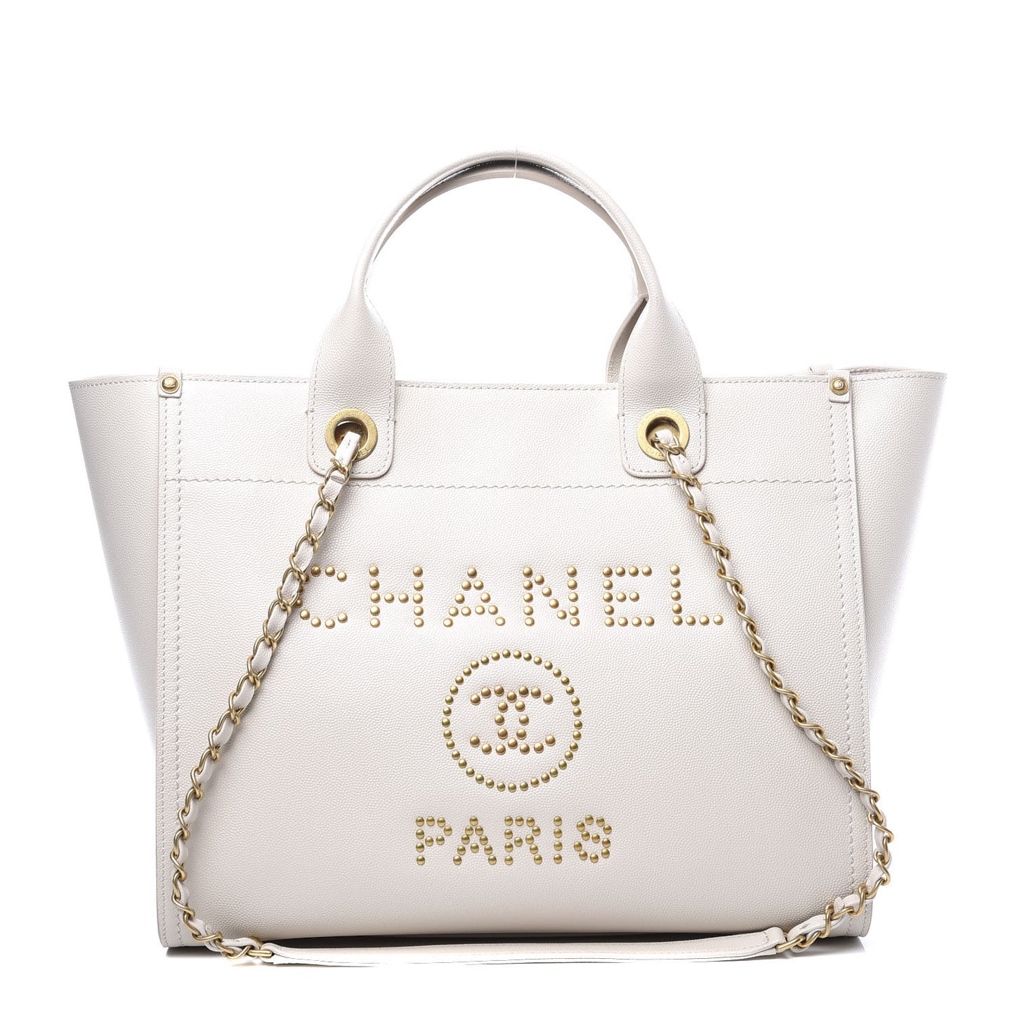 Caviar Small Studded Deauville Tote Ivory