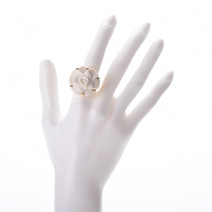 Chanel 18K Yellow Gold White Ceramic Camelia Cachlonj Ring 6.25 2 of 5