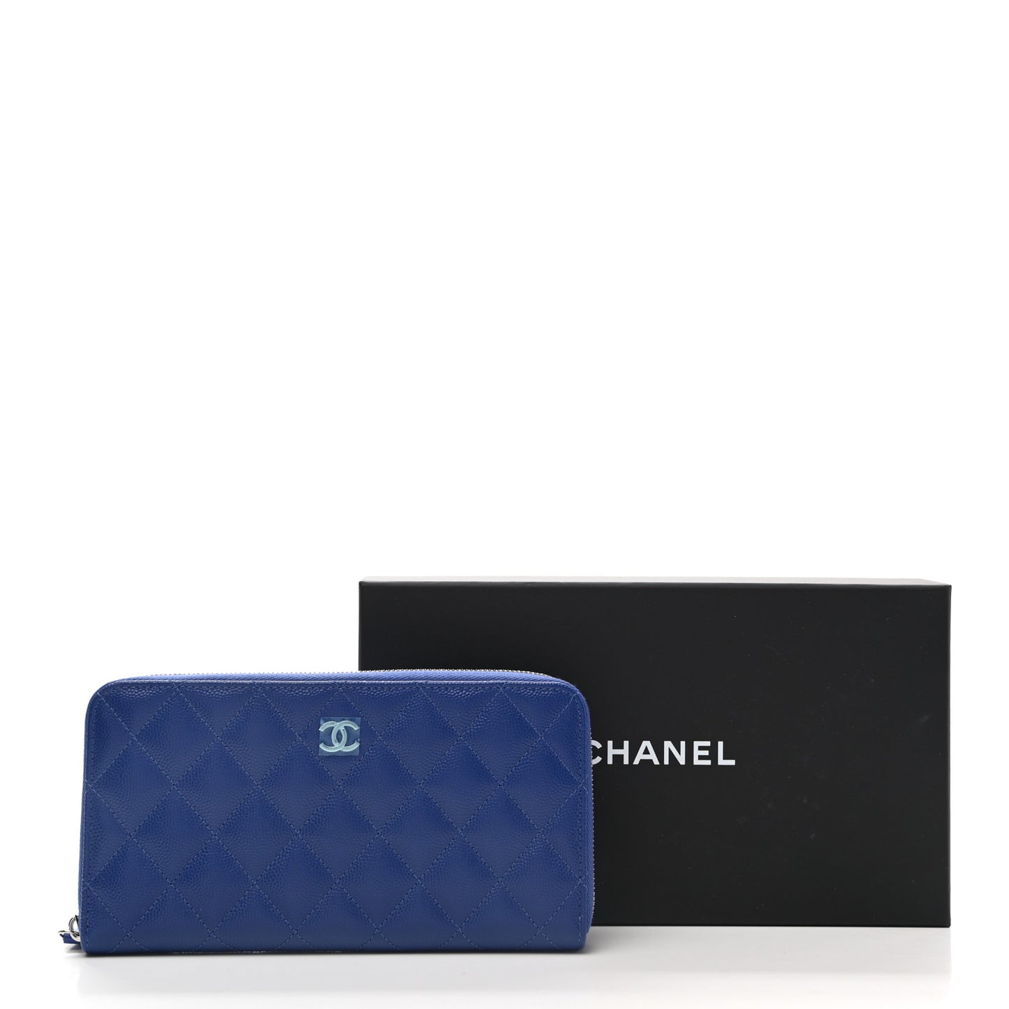 Caviar Quilted Large Gusset Zip Around Wallet Blue