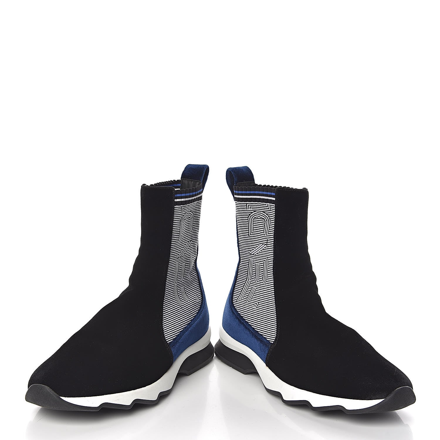 Fendi Velvet Stretch Logo High Top Sneakers 39 Black Blue 7 of 10