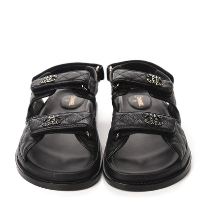 Chanel Grained Calfskin Velcro Dad Sandals 39.5 Black 2 of 10