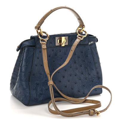 Fendi Ostrich Shiny Nappa Mini Peekaboo Iconic Satchel Blueberry Mud 3 of 8