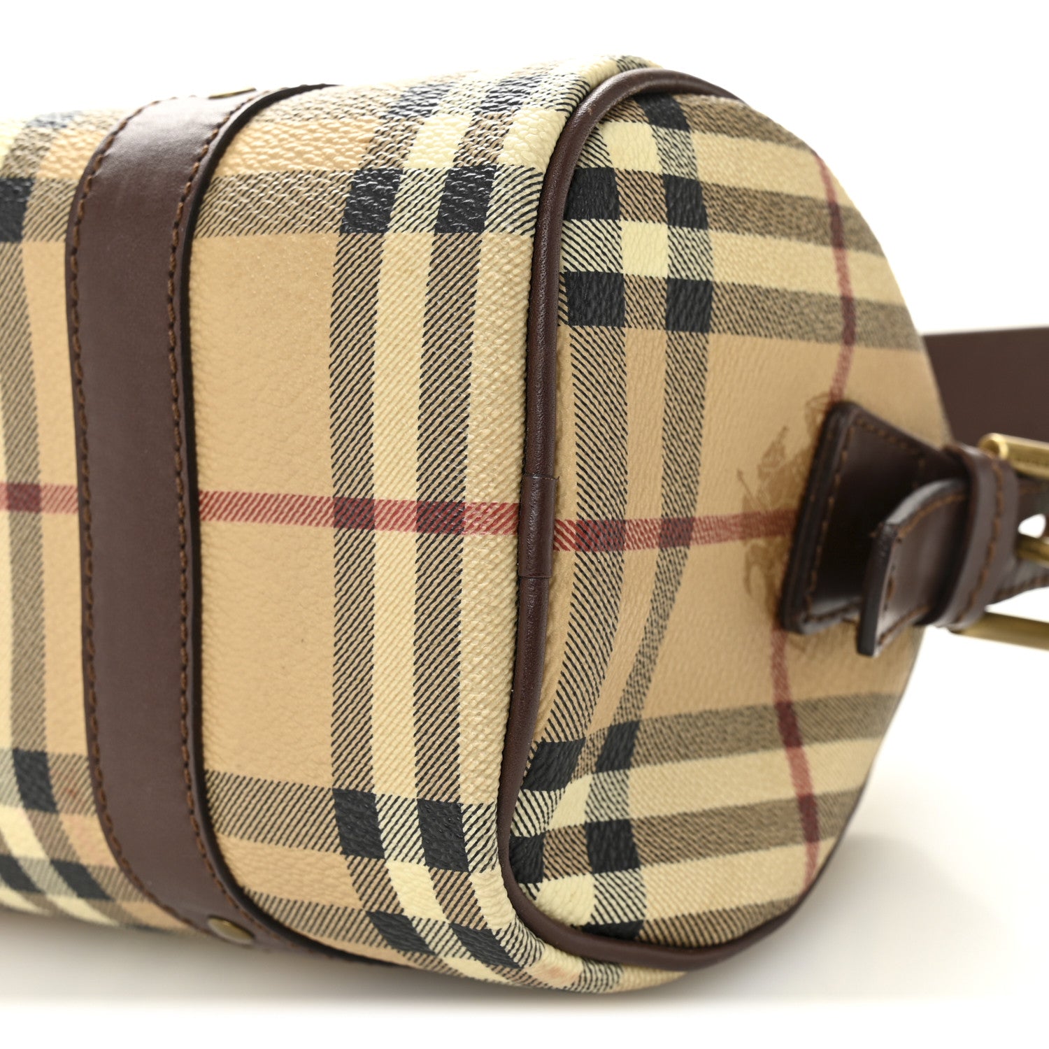 Burberry Haymarket Check Studded Barrel Bag Chocolate 1870883