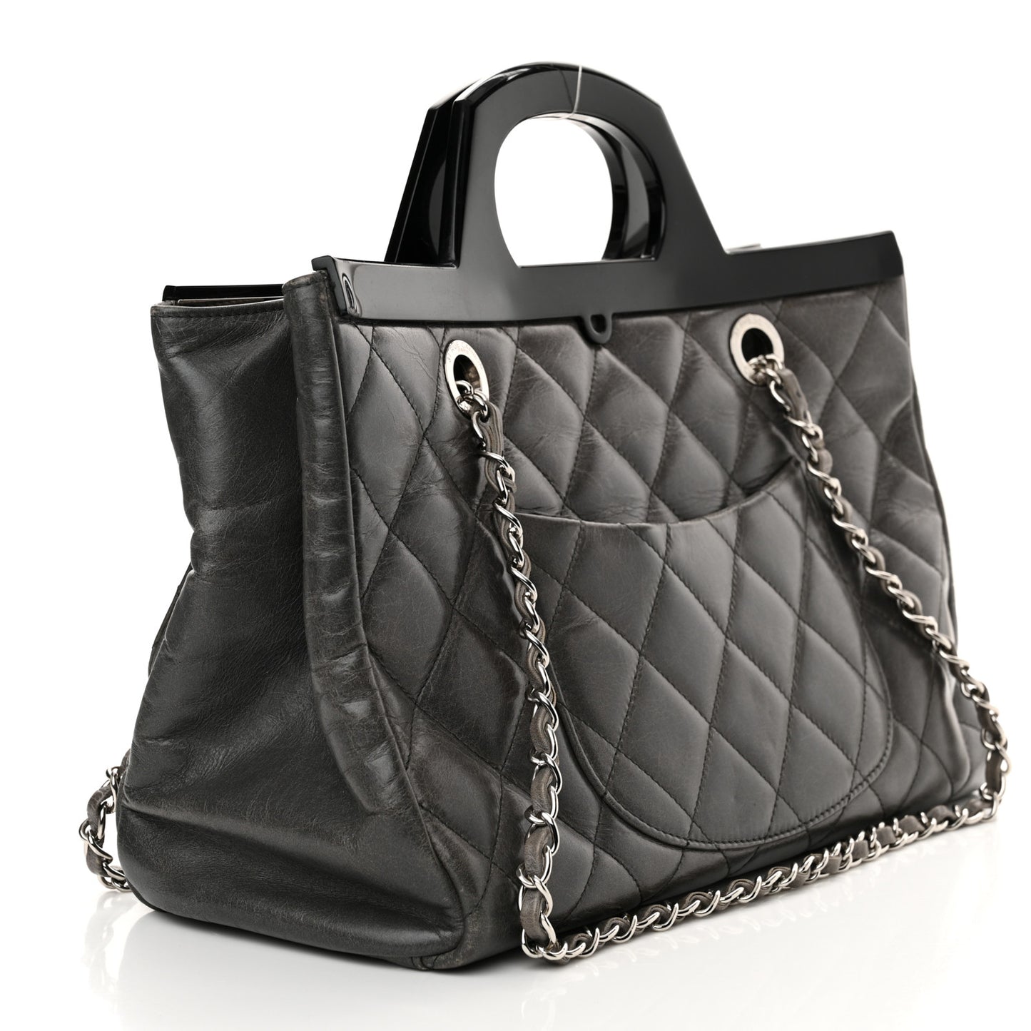Glazed Calfskin Quilted Small CC Delivery Tote Grey