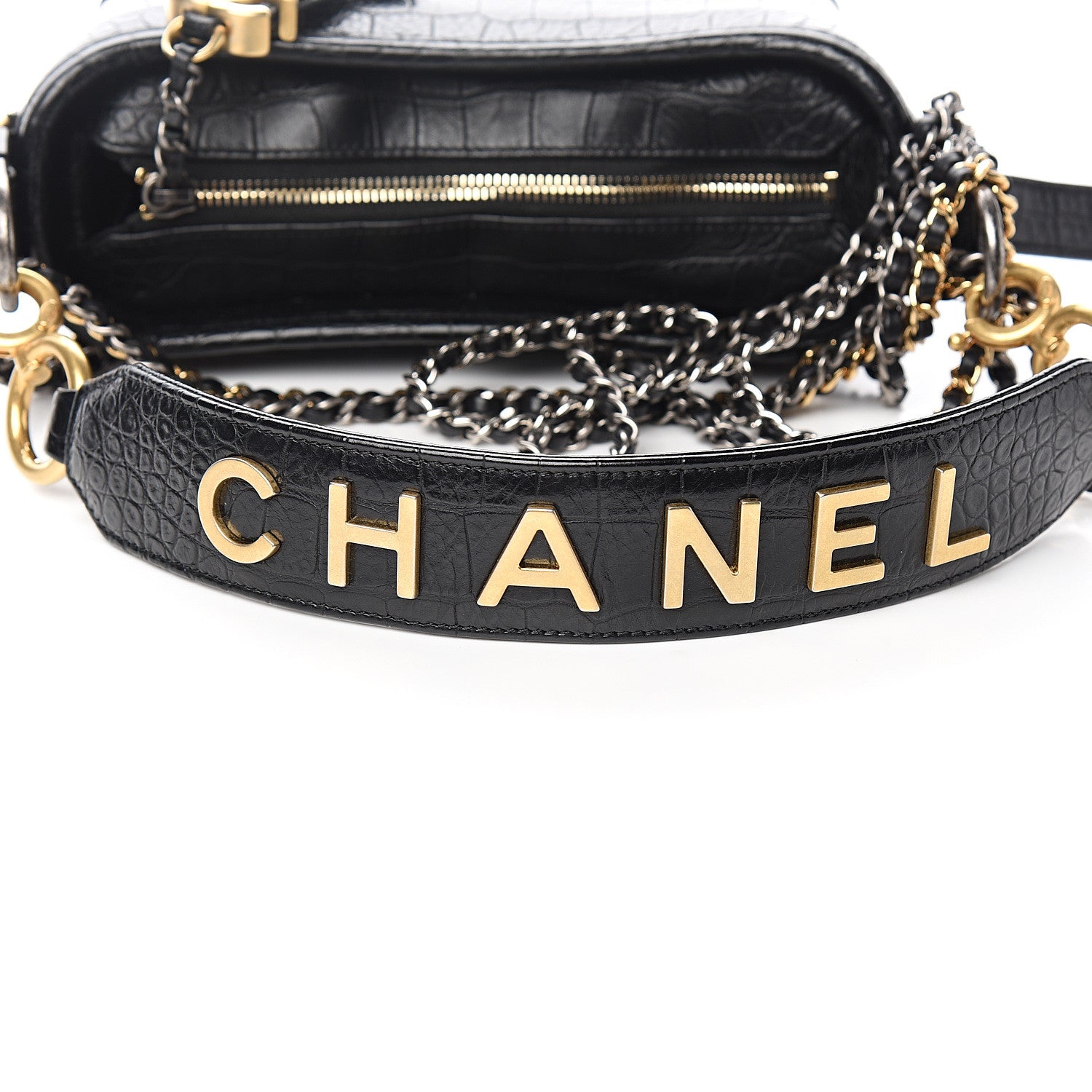Chanel Calfskin Crocodile Embossed Small Gabrielle Cocodile Hobo Black 10 of 11