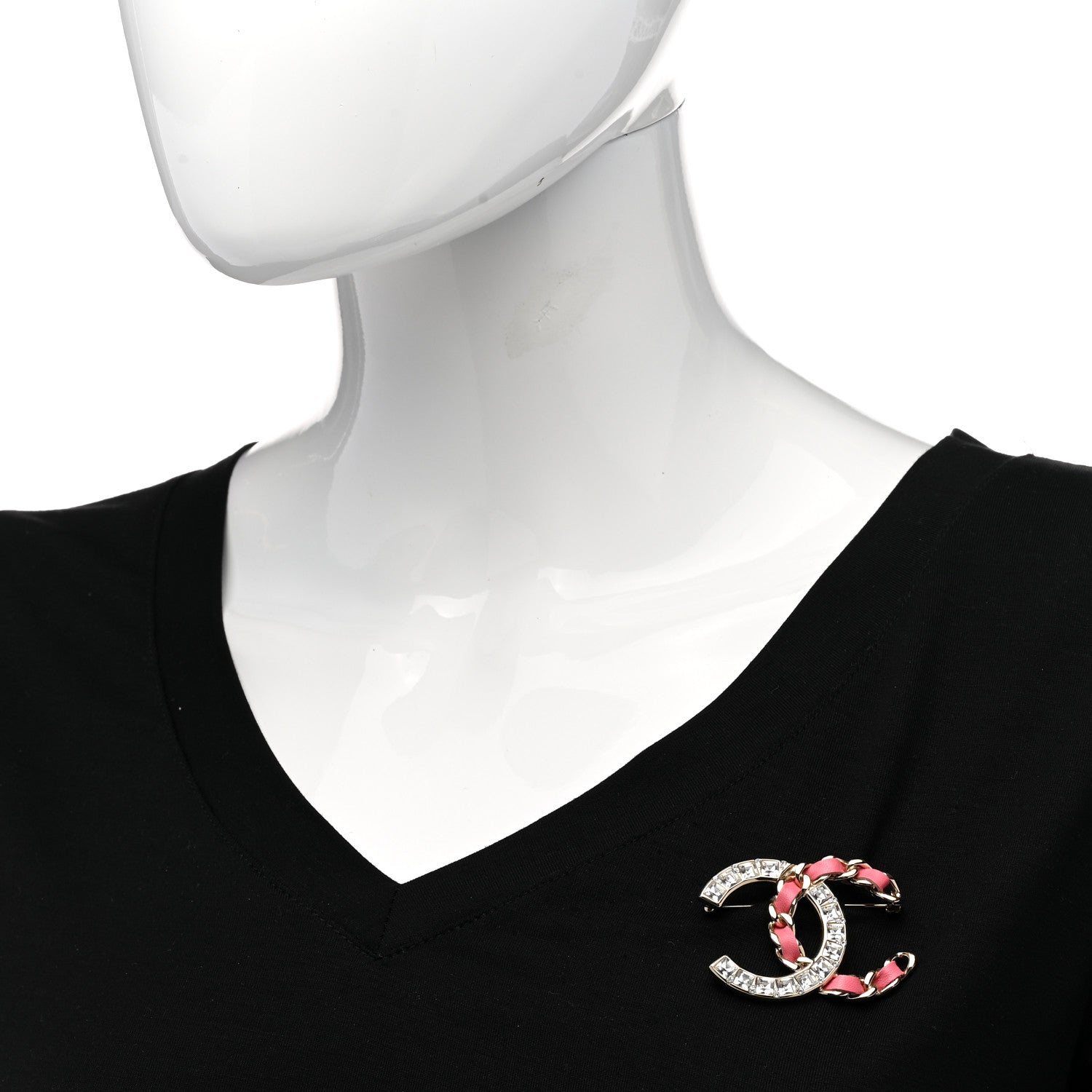 Chanel Lambskin Baguette Crystal CC Chain Brooch Pink Gold 2 of 5