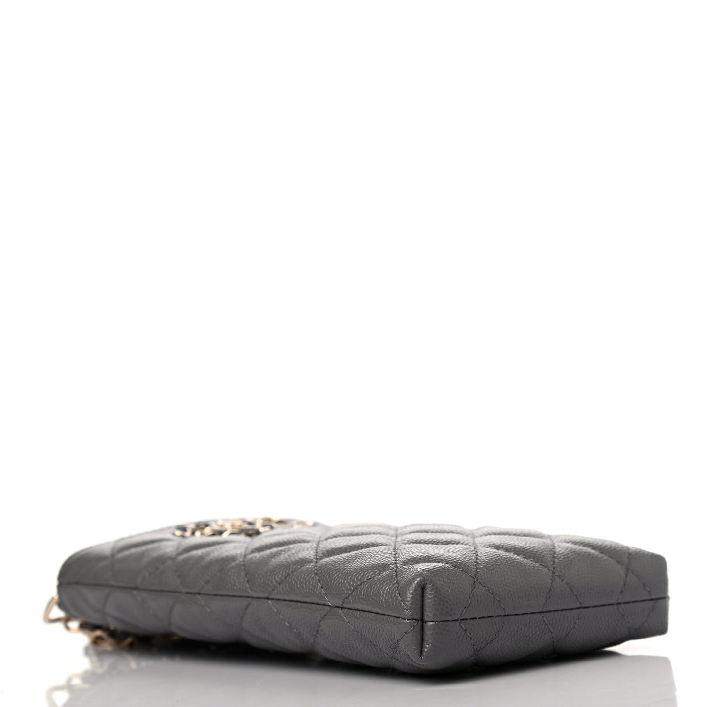 Caviar Quilted French New Wave Phone Holder With Chain Grey