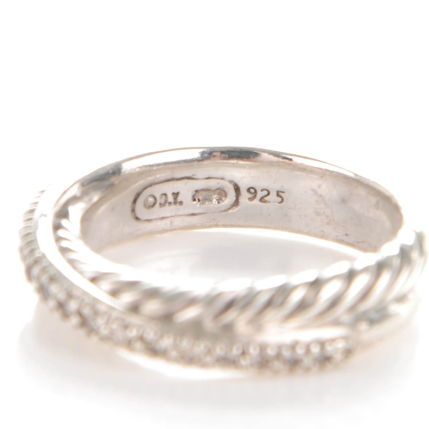 Sterling Silver Pave Diamond 5mm Crossover Ring 57 8