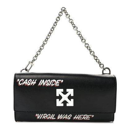 Off-White Calfskin Jitney Logo Flap Wallet On Chain Black 1 of 9